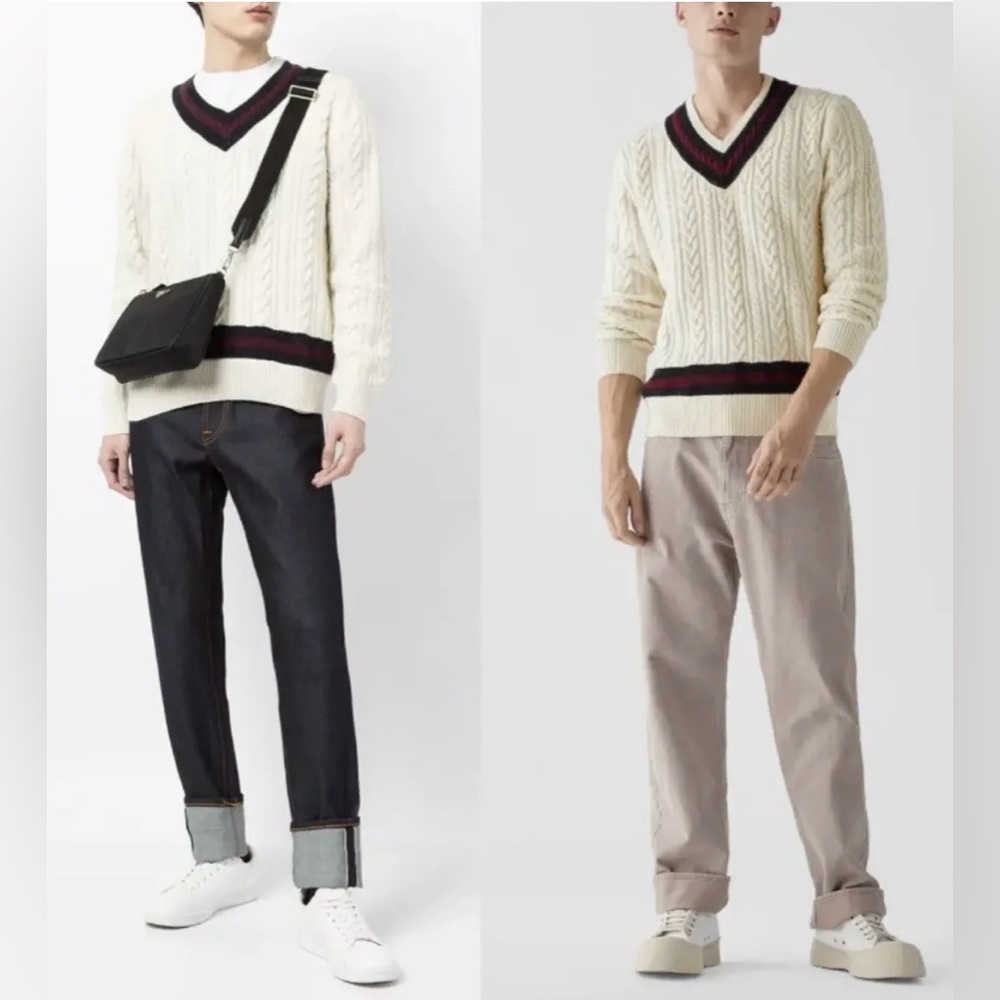 New!🍁Polo Ralph Lauren Cable Knit Alpaca Wool V-Neck Jumper Varsity Sweater XXL